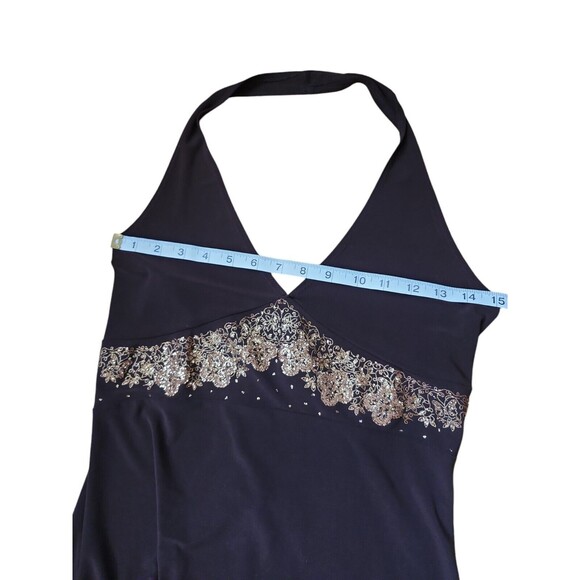 Taboo Vintage Y2K Babydoll Dress Womens L Asymmetrical Halter Brown Fairy Ruffle - Picture 6 of 8